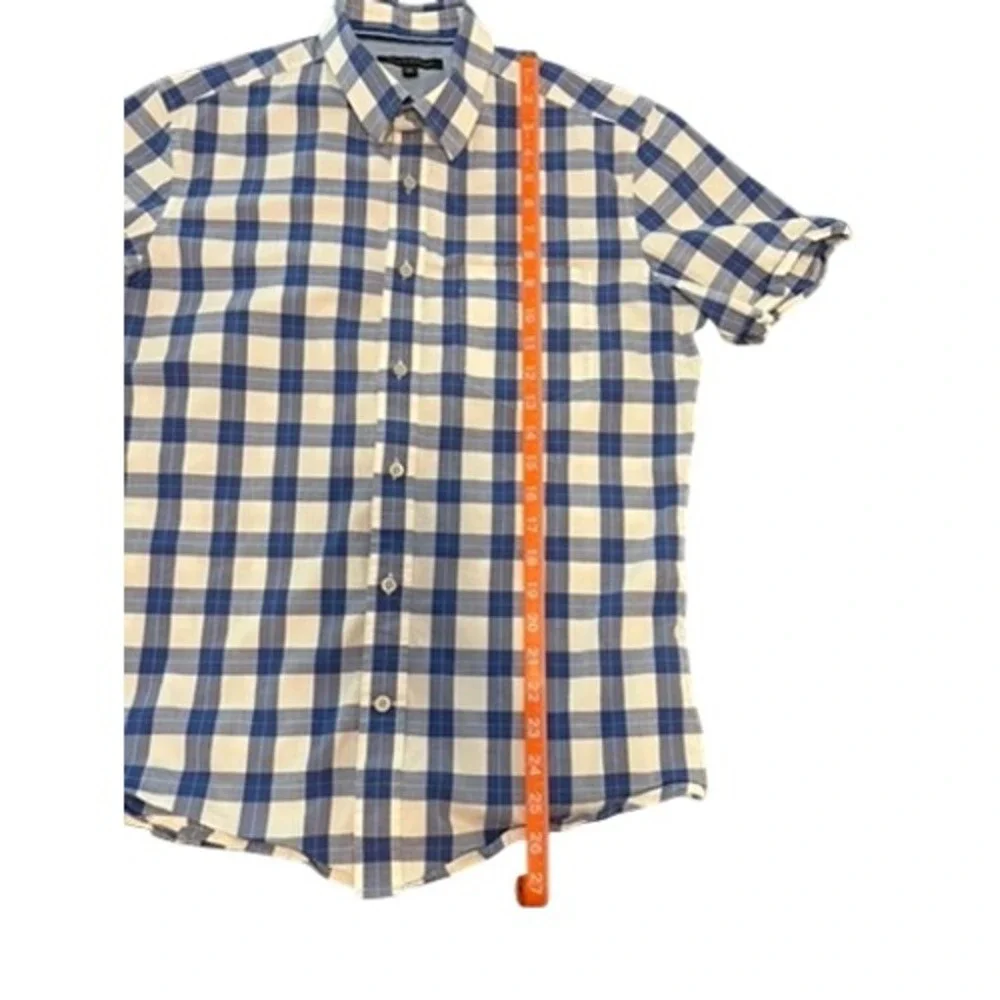 Banana Republic Mens Blue White Gingham Short Sleeve Button Down Shirt‎ Size M